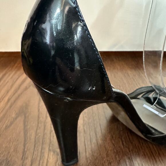 Theory Adella Black Patent Leather Italian 4" Peep Toe Heels Women's 37.5 / 7.5 - Picture 6 of 8